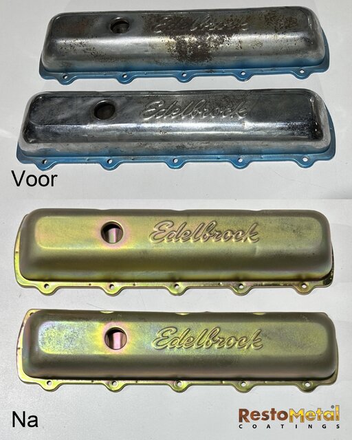 Valve covers Ford V8 glass bead blasted and gold/yellow galvanized